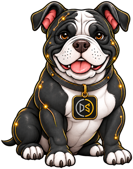Data Hound wearing the DataSquad monogram tag